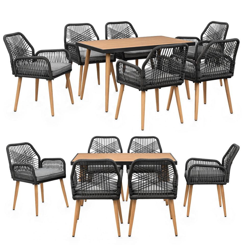 Swing&Harmonie Garten-Essgruppe, für 6-8 Personen, wetterfest, mit WPC-Tischplatte und Seilgeflecht-Stühlen