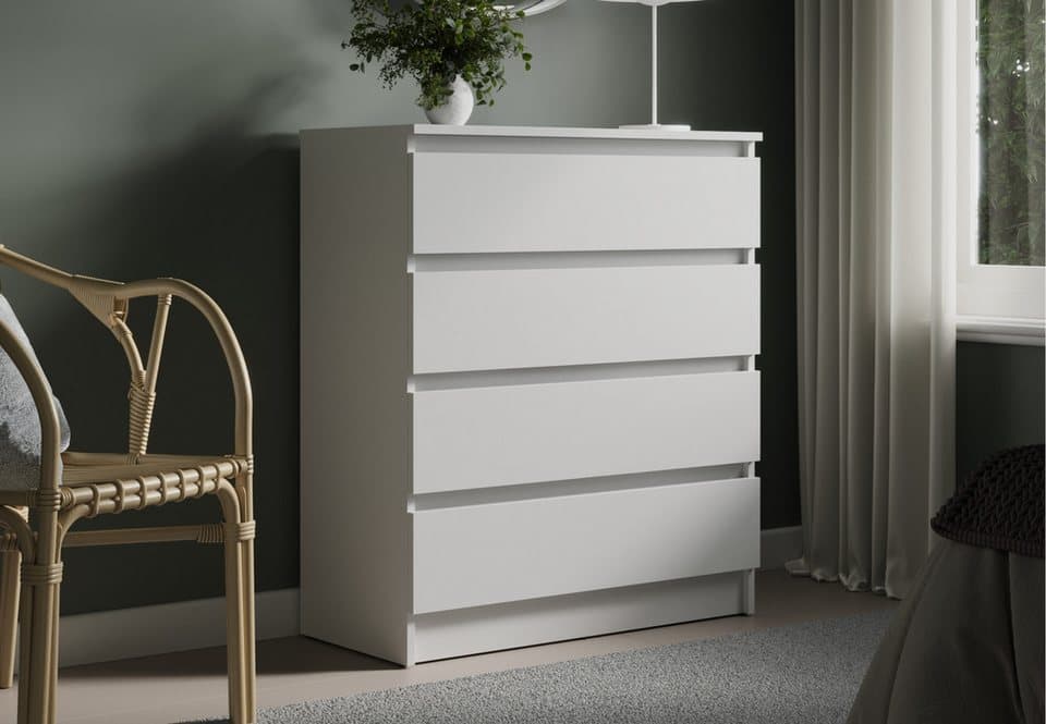 Home Collective Kommode 76 cm, schmal mit 4 Schubladen in Weiß, ideal für Wohnzimmer und Flur