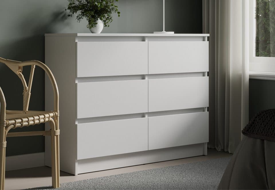 Home Collective Kommode 95 cm, 6 Schubladen, Weiß, Hochwertiger Holzschrank für jeden Raum