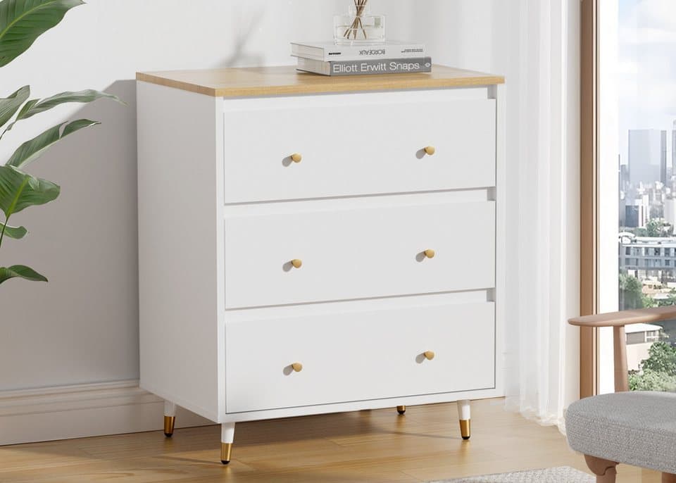 Lexzurn Kommode mit 3/5/6/8 Schubladen, modernes Massivholz Sideboard in Weiß