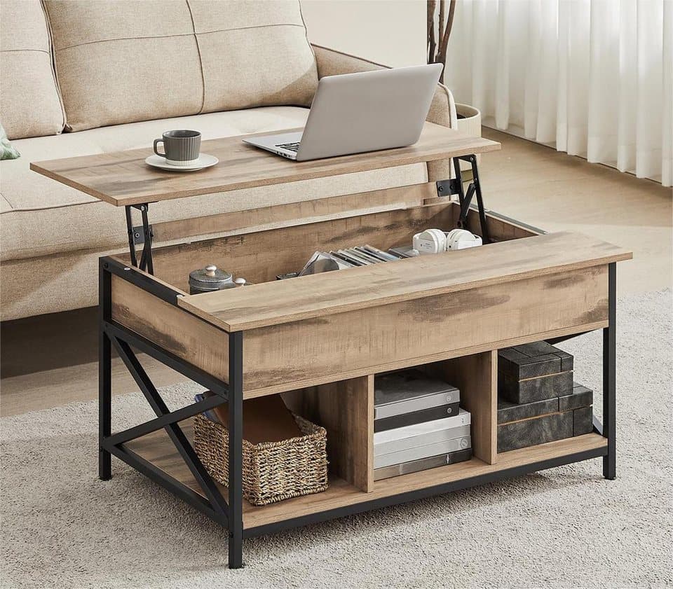 VASAGLE höhenverstellbarer Couchtisch, versteckter Stauraum, 60 x 100/120 x (48-62) cm