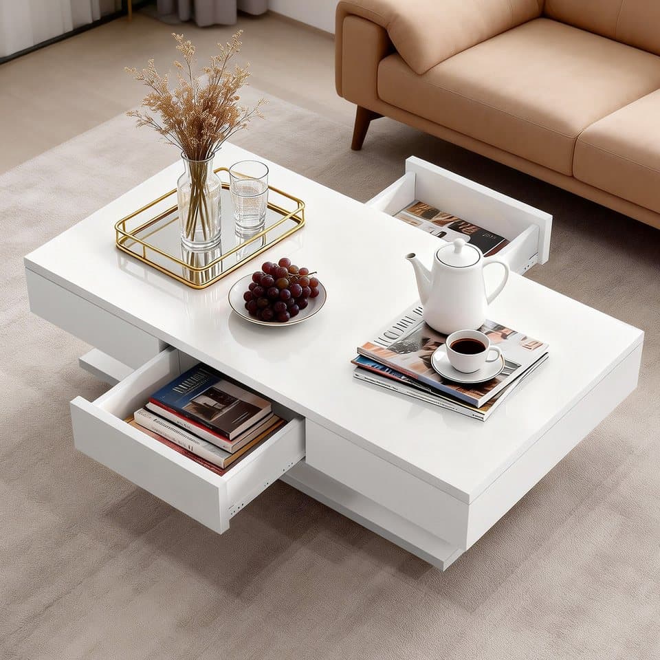 oyajia Wohnzimmertisch mit 2 Schubladen, Couchtisch mit Stauraum