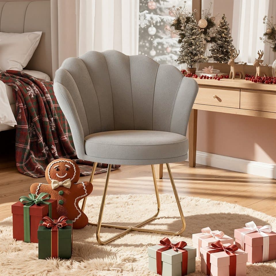 HawthyHome Polsterstuhl Blütenblatt-Rückenlehne, Goldene Metallbeine, Esszimmer & Schminktisch