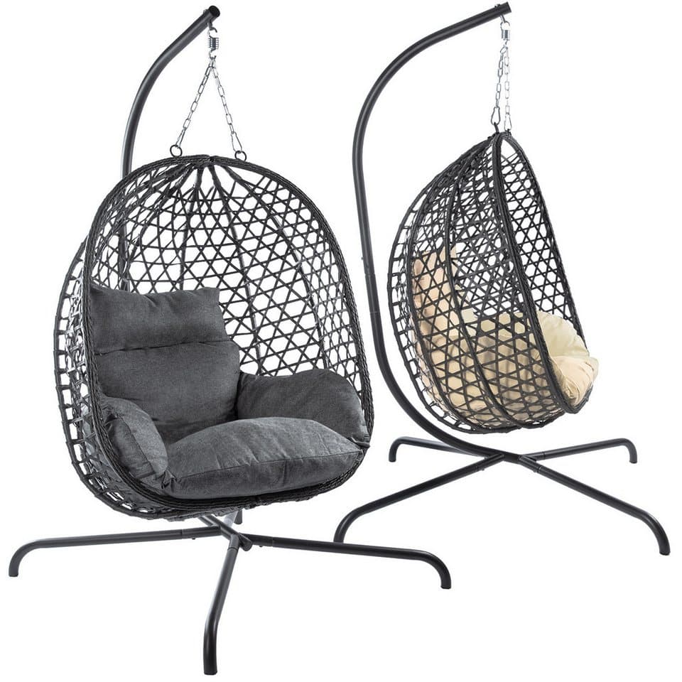 Goods+Gadgets Hängestuhl Polyrattan, inkl. Gestell und Kissen für Innen & Außen
