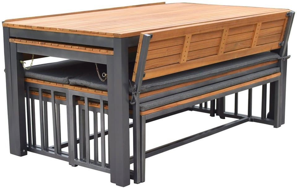 MERXX Garten-Essgruppe Milos, 10-tlg. Set mit 4 Bänken und 2 Tischen, platzsparend und für 12 Personen geeignet