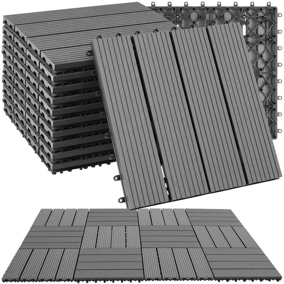 tectake Terrassenfliesen Tegulas, 11-teiliges Set, 31x31 cm, Klicksystem