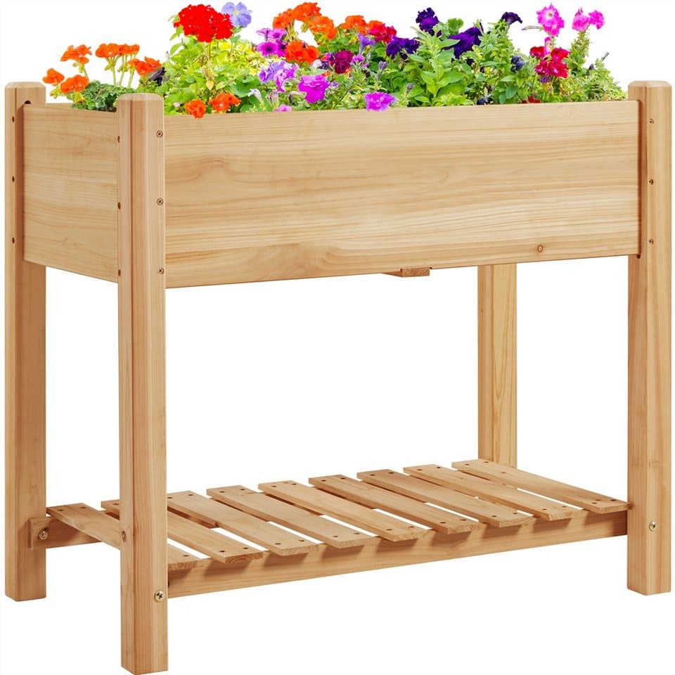 Yaheetech Pflanzkasten Hochbeet, Tannenholz mit 8 Fächern und Ablage