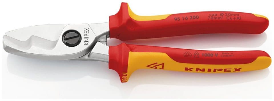 Knipex Kabelschere 95 16 200, isoliert, VDE-geprüft, Doppelschneide 200 mm