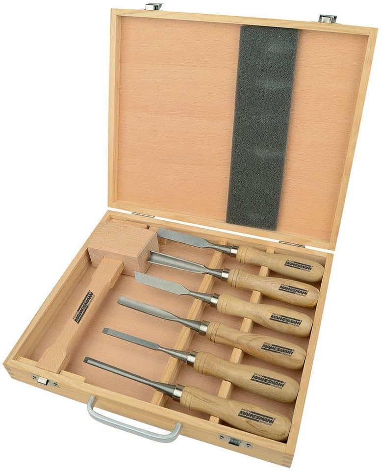 Brüder Mannesmann Werkzeuge Schnitzgerätset, 7-teilig, Holzkassette