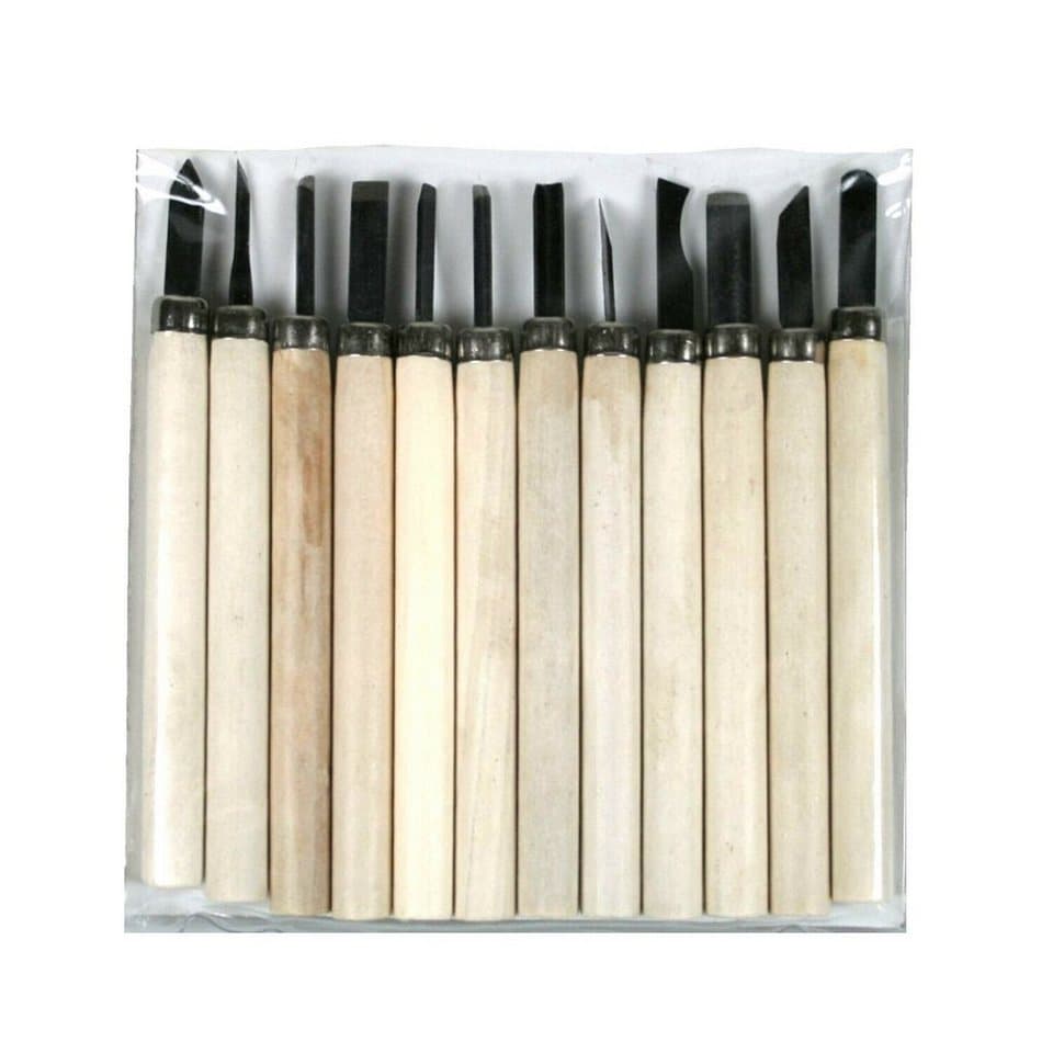 BENSON Schnitzgerät 12-tlg. Schnitzmesser, Hohleisen und Schnitzeisen für Holzarbeiten