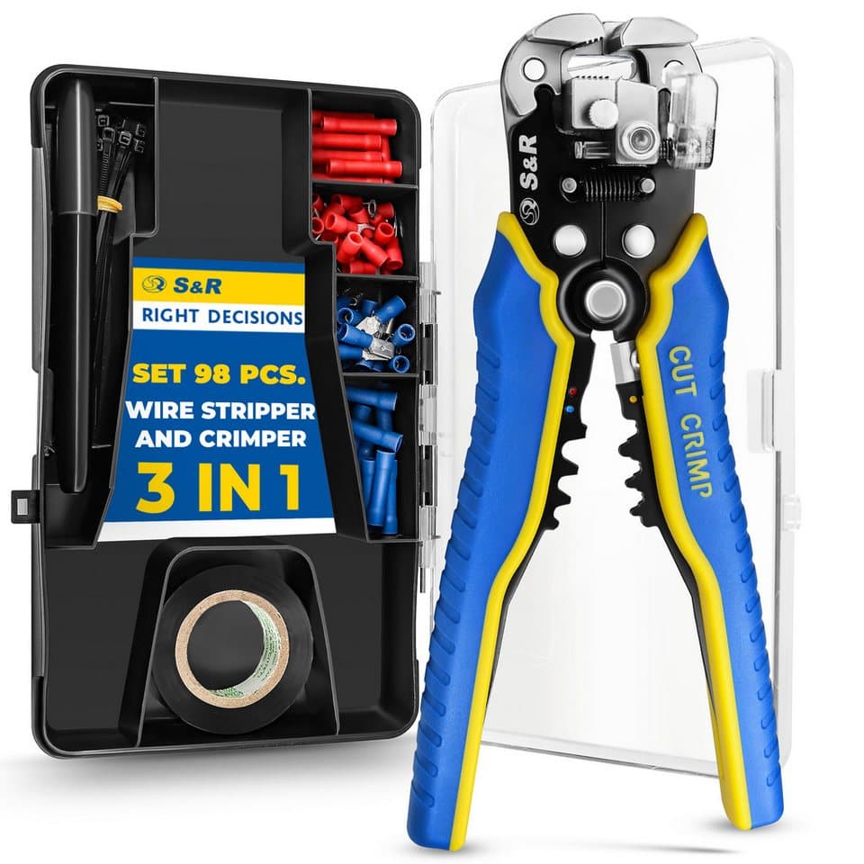 S&R Abisolierzange Automatisch 5-in-1 Set, 98 Teile für Profis & Heimwerker